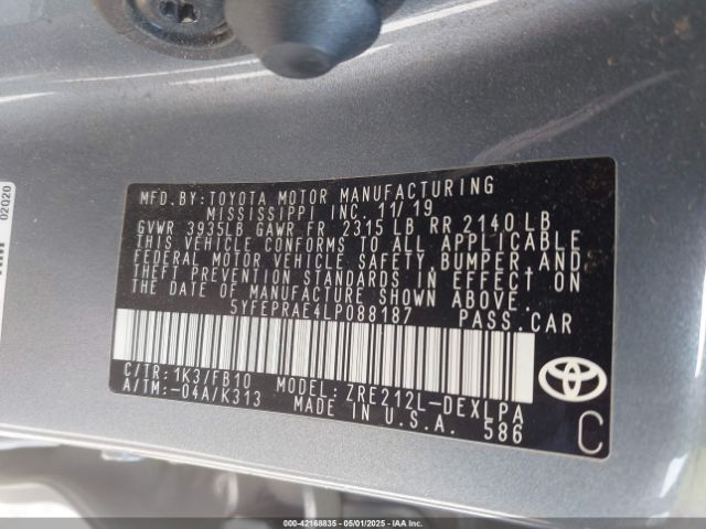 5YFEPRAE4LP088187 Toyota 2zr-fae