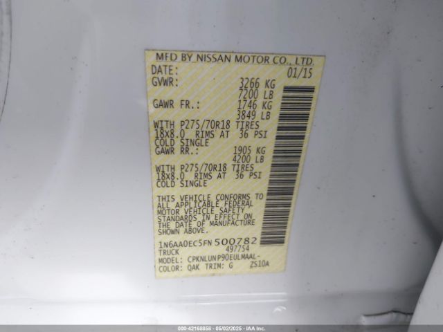 1N6AA0EC5FN500782 Nissan Titan Pro-4x