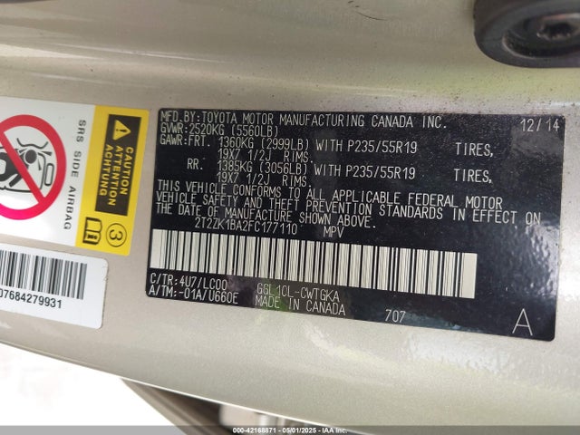 2T2ZK1BA2FC177110 Lexus RX 350