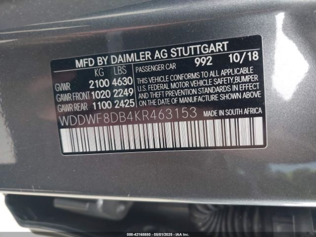 WDDWF8DB4KR463153 Mercedes-Benz C 300