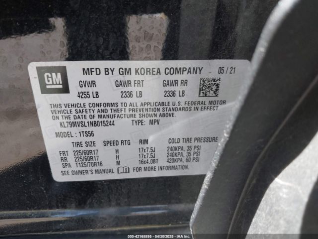 KL79MVSL1NB015244 Chevrolet Trailblazer Fwd Activ