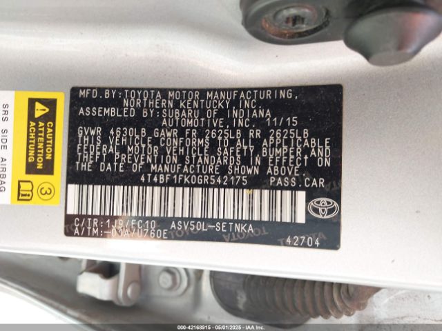 4T4BF1FK0GR542175 Toyota CAMRY LE