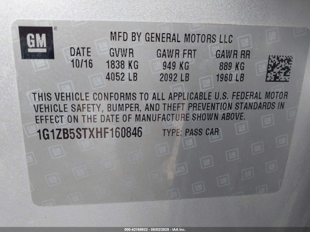 1G1ZB5STXHF160846 Chevrolet MALIBU LS