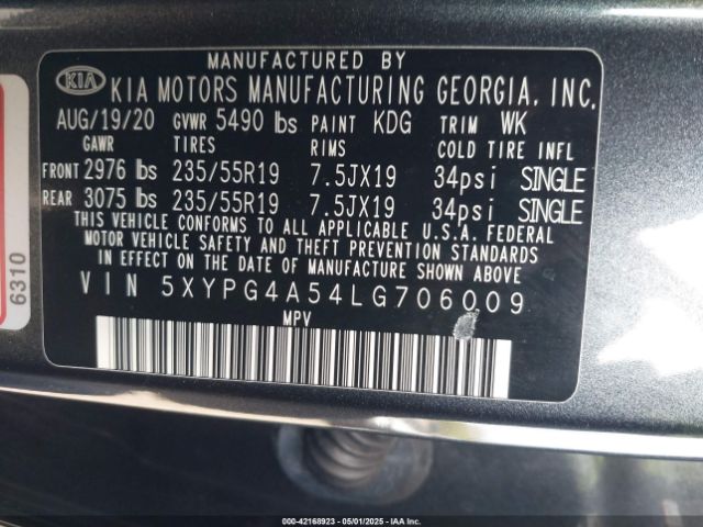 5XYPG4A54LG706009 KIA Sorento 3.3l S