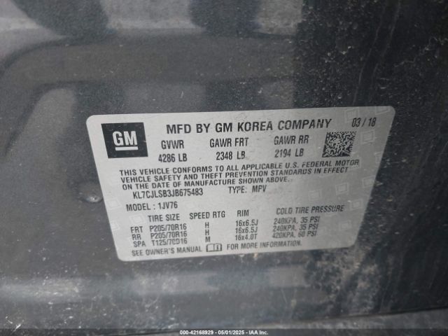 KL7CJLSB3JB675483 Chevrolet Trax Lt