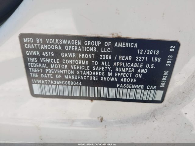 1VWAT7A35EC059044 Volkswagen Passat 1.8t Wolfsburg Edition