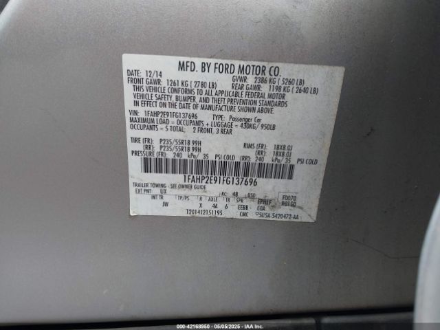 1FAHP2E91FG137696 Ford TAURUS SEL