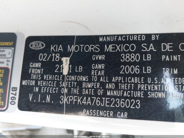 3KPFK4A76JE236023 KIA FORTE LX