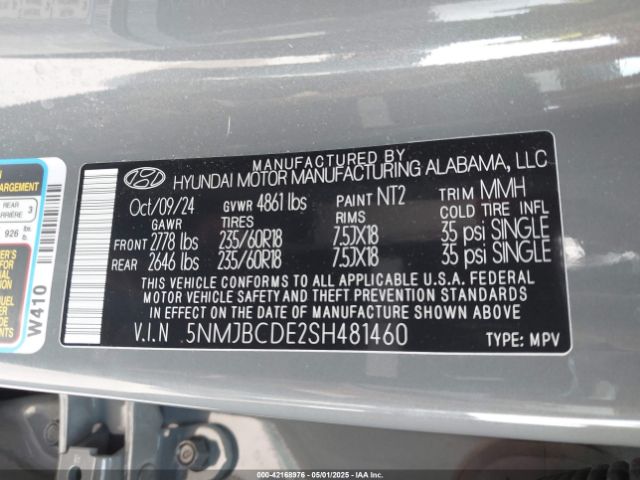 5NMJBCDE2SH481460 Hyundai TUCSON SEL