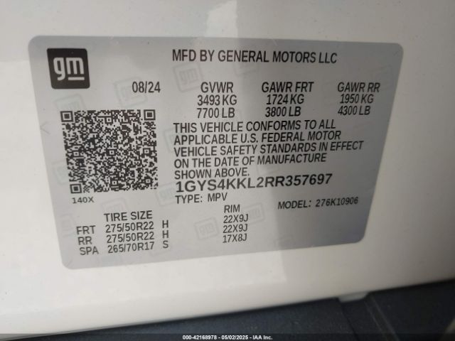 1GYS4KKL2RR357697 Cadillac Escalade Esv 4wd Premium Luxury