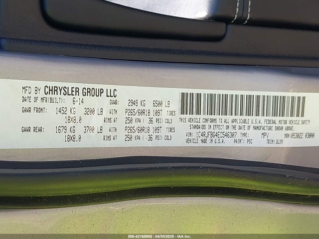 1C4RJFBG4EC546307 Jeep Grand Cherokee Limited