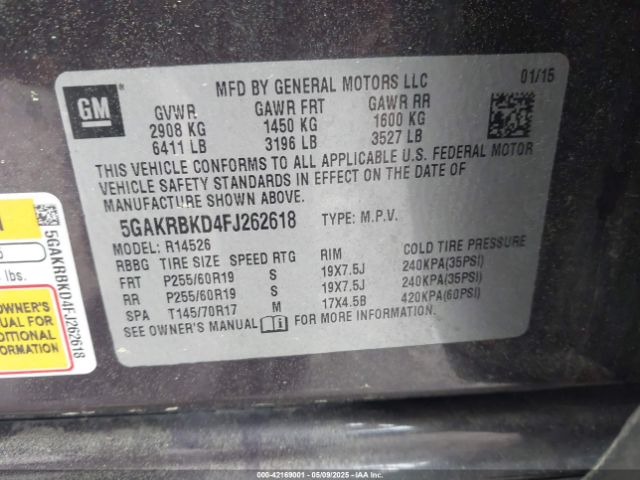 5GAKRBKD4FJ262618 Buick Enclave Leather