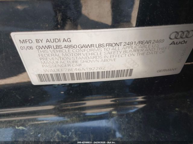 2006 AUDI A4 WAUEF78E46A192262 Photo 8