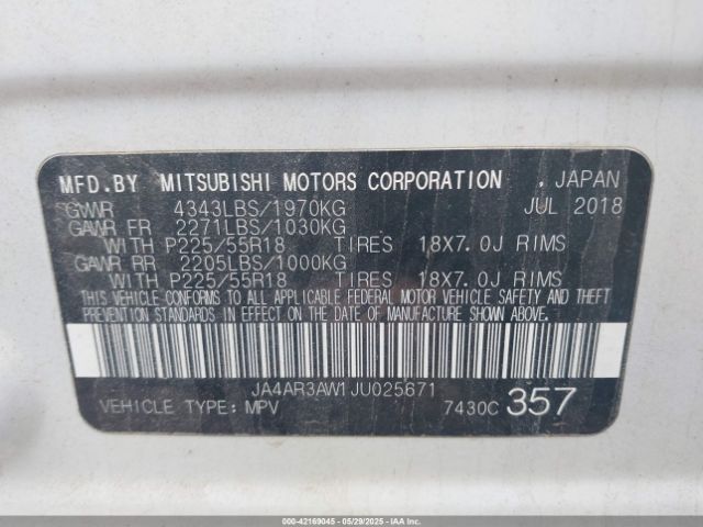JA4AR3AW1JU025671 Mitsubishi Outlander Sport 2.4 Se