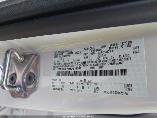 1FMCU0F71HUE35762 Ford ESCAPE S