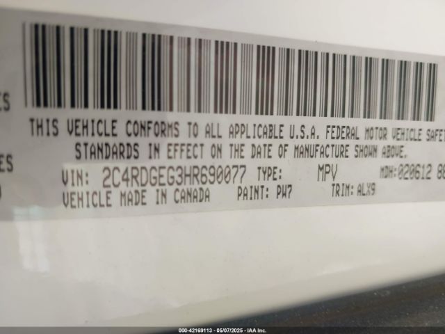 2C4RDGEG3HR690077 Dodge Grand Caravan Gt
