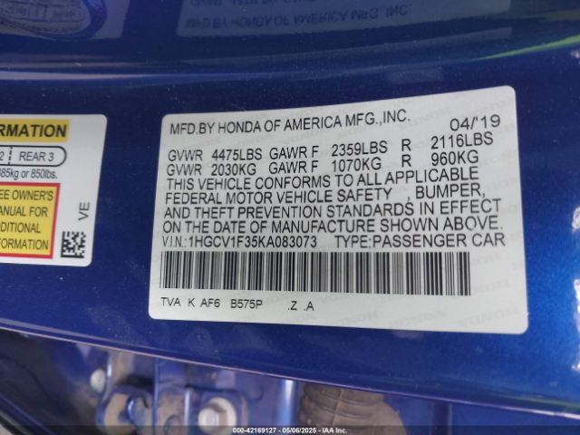 1HGCV1F35KA083073 Honda Accord Sport