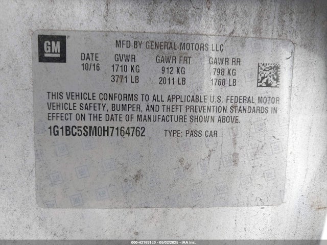 1G1BC5SM0H7164762 Chevrolet Cruze Ls Auto