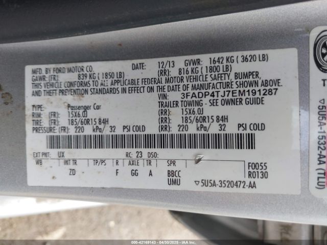 3FADP4TJ7EM191287 Ford FIESTA S