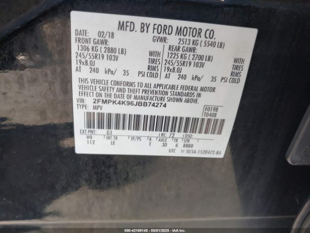 2FMPK4K96JBB74274 Ford Edge Titanium