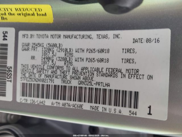 5TFEZ5CN2HX021791 Toyota Tacoma Limited