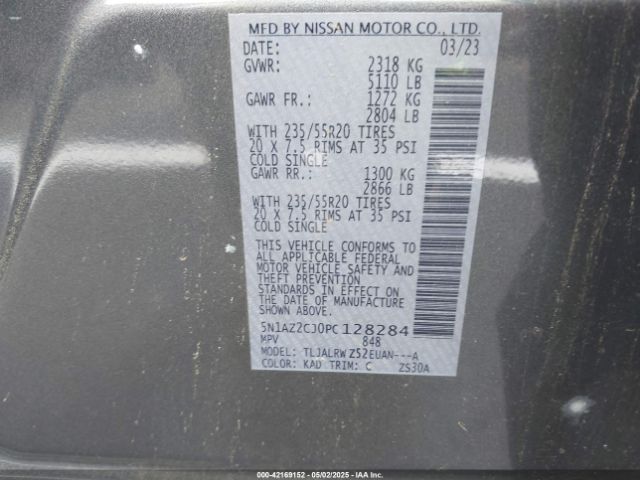 5N1AZ2CJ0PC128284 Nissan Murano Sl Fwd