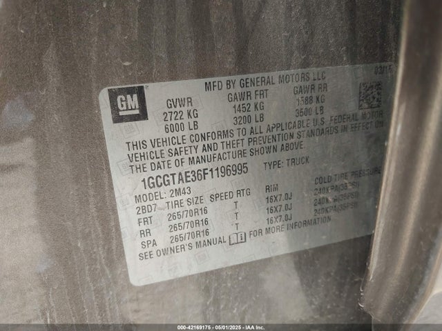 1GCGTAE36F1196995 Chevrolet lfx - sidi, vvt, e85 max, alum