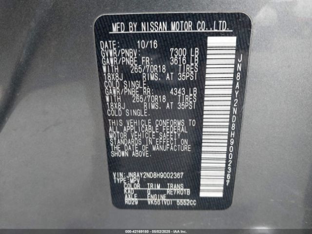 JN8AY2ND8H9002367 Nissan ARMADA SV