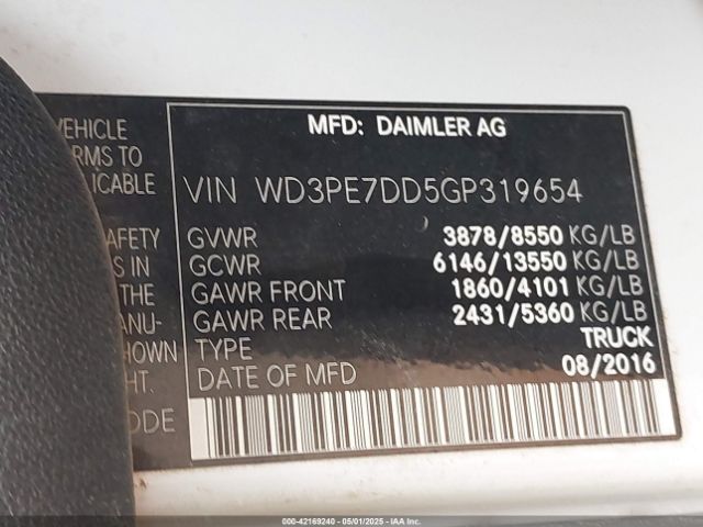 WD3PE7DD5GP319654 Mercedes-Benz Sprinter 2500 Normal Roof