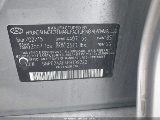 5NPE24AF4FH199222 Hyundai SONATA SE