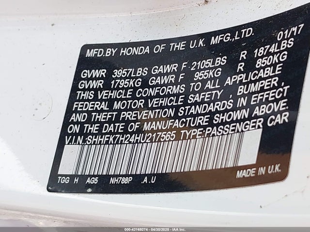 SHHFK7H24HU217565 Honda Civic Lx