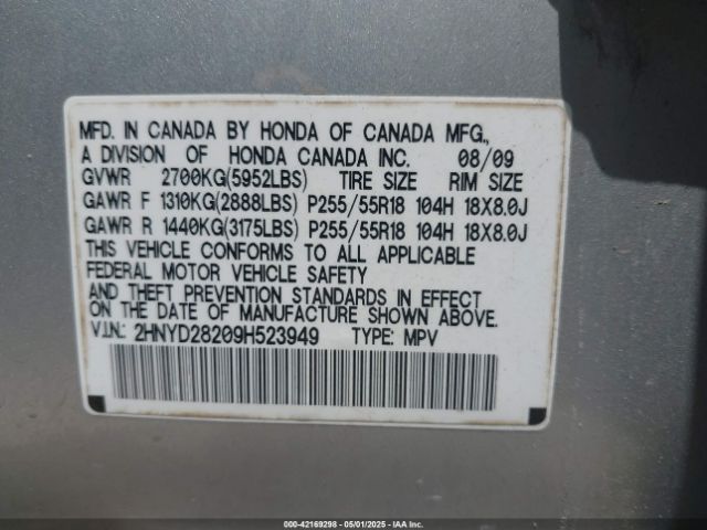 2009 ACURA MDX 2HNYD28209H523949 Photo 8