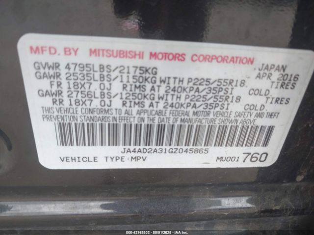 2016 MITSUBISHI OUTLANDER JA4AD2A31GZ045865 Photo 8