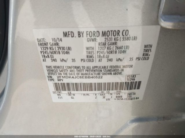 2FMDK4JC8EBB40522 Ford EDGE SEL