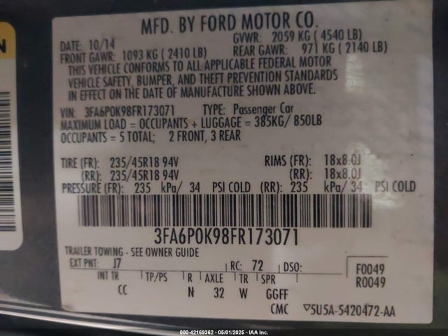Ford Fusion 2015 3FA6P0K98FR173071 Image 9