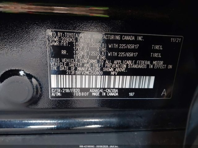 2T3F1RFV2MC250809 Toyota RAV4 LE
