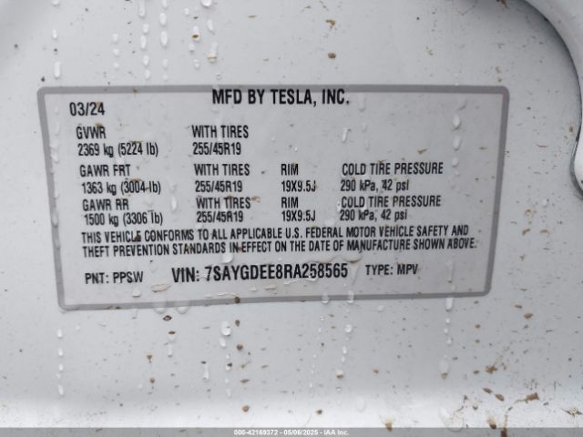 2024 TESLA MODEL Y 7SAYGDEE8RA258565 Photo 8