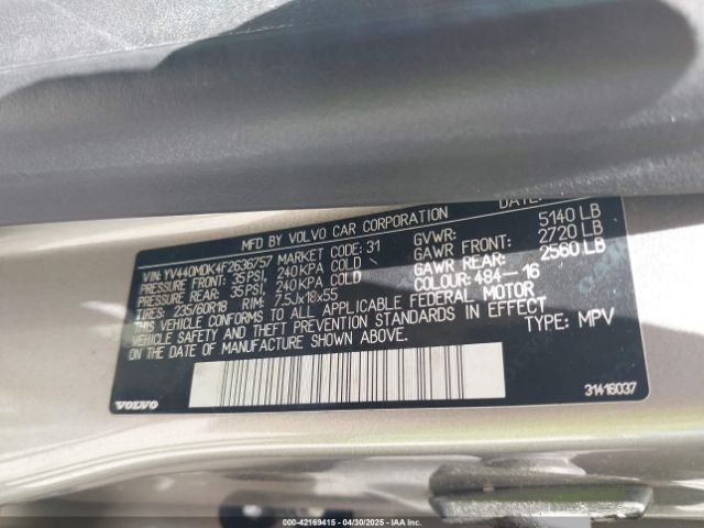 YV440MDK4F2636757 Volvo Xc60 T5 Premier
