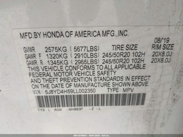 2020 ACURA MDX 5J8YD4H59LL002350 Photo 8