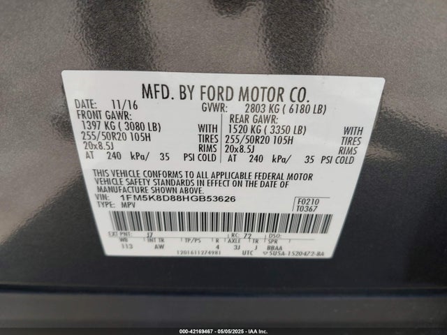 1FM5K8D88HGB53626 Ford 3.5l ti-vct