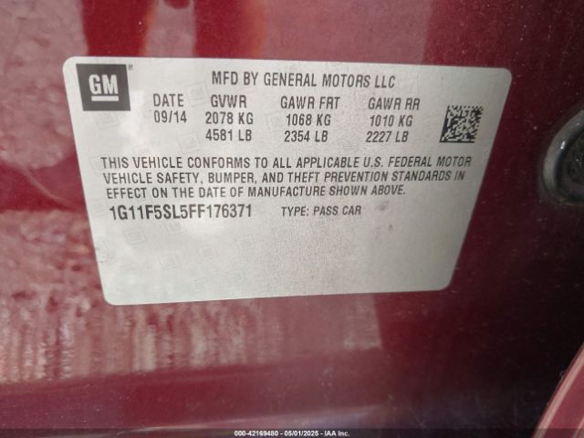 1G11F5SL5FF176371 Chevrolet Malibu 1lz