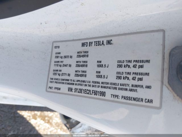2020 TESLA MODEL 3 5YJ3E1EC2LF601990 Photo 8