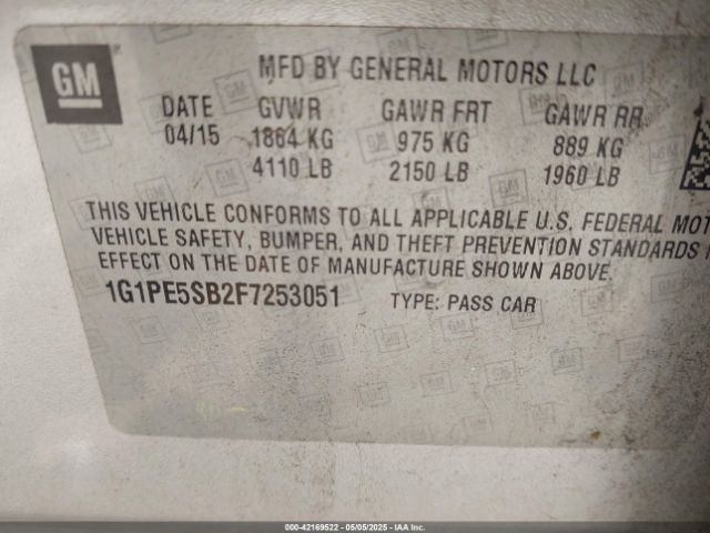 1G1PE5SB2F7253051 Chevrolet Cruze 2lt Auto