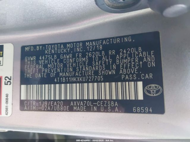4T1B11HKXKU727705 Toyota CAMRY SE