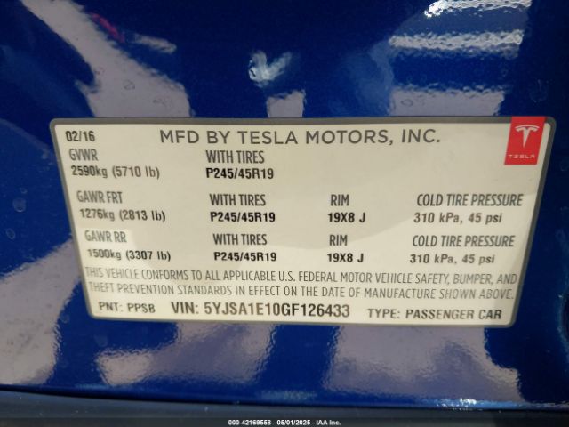 5YJSA1E10GF126433 Tesla Model S 60/70/75/85