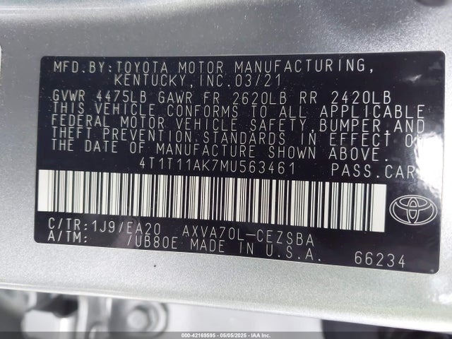4T1T11AK7MU563461 Toyota CAMRY SE