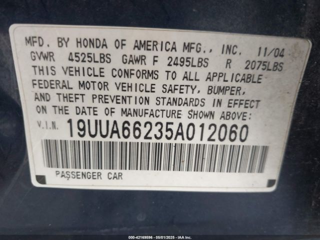 2005 ACURA TL 19UUA66235A012060 Photo 8