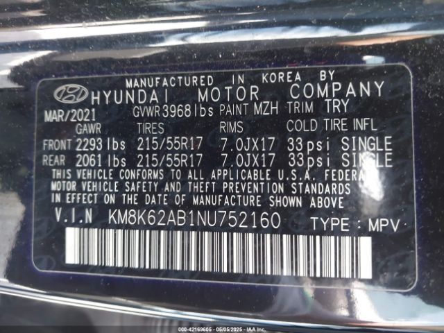 2022 HYUNDAI KONA KM8K62AB1NU752160 Photo 8
