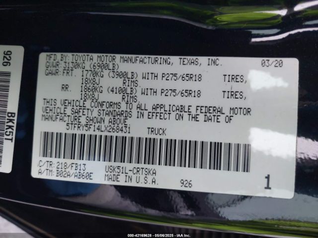 5TFRY5F14LX268431 Toyota 3ur-fe