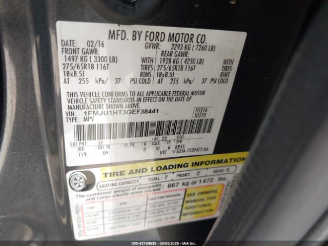 1FMJU1HT3GEF38441 Ford Expedition Xlt